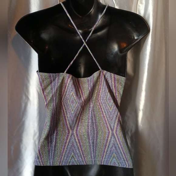 Charlotte Russe vintage style geometric print racerback purple metallic cami M - Picture 3 of 6